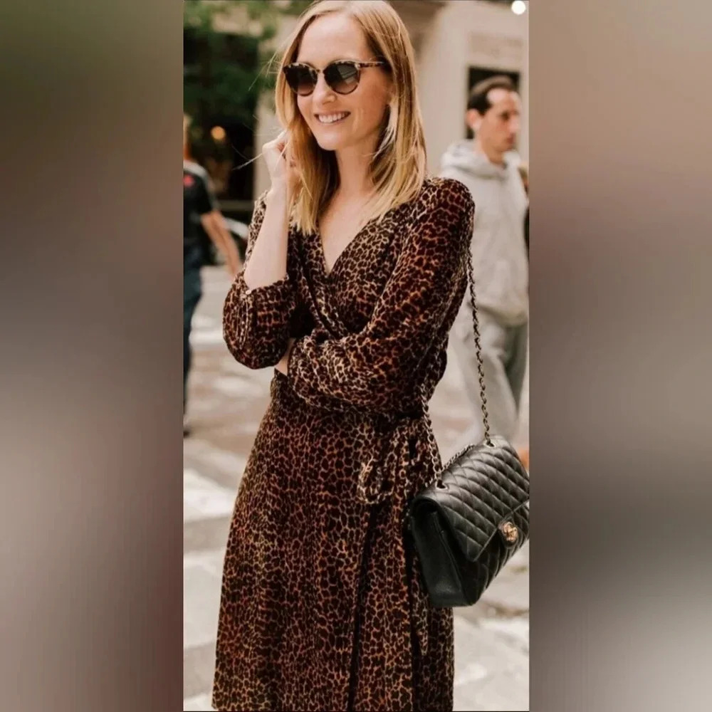 NWT J. Crew True Wrap Lined Dress in Drapey Velvet Leopard Print Midi Size 00